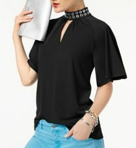 Michael Kors Grommet Neck Shirred Top